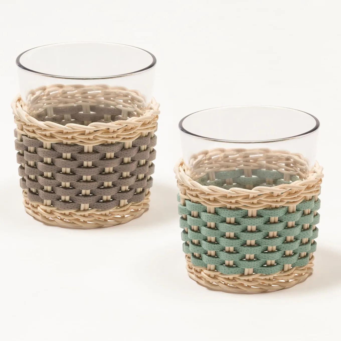 Coppa Annecy in pelle e rattan - Verde