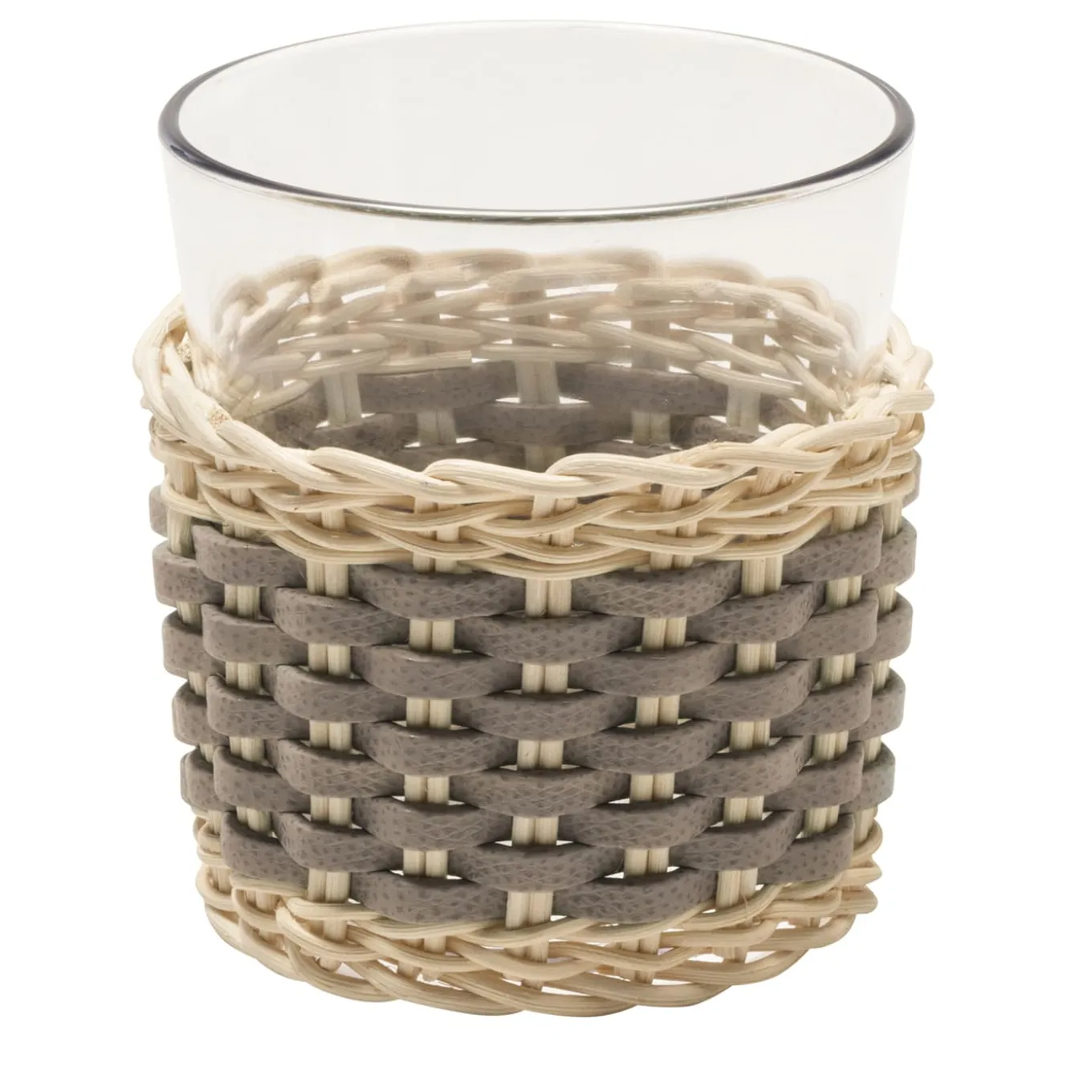 Coppa Anney in pelle e rattan - Beige