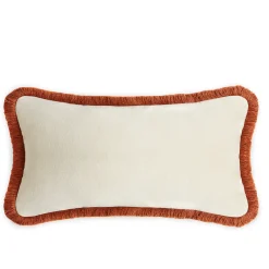Coppia di cuscini Happy in velluto bianco e rosso mattone a rettangolo