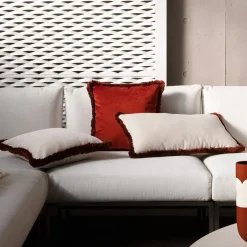 Coppia di cuscini Happy in velluto bianco e rosso mattone a rettangolo