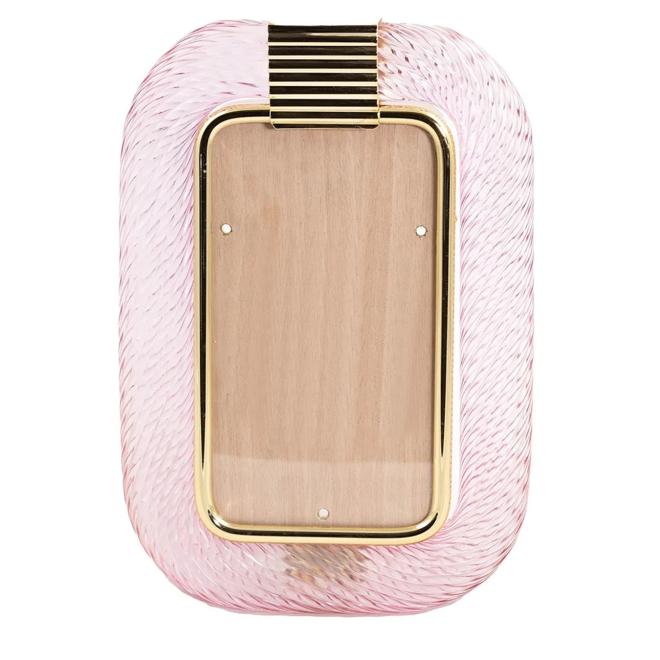 Cornice con Struttura in Ottone Lucido e Vetro a Torciglione Rosa
