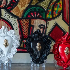 CUORE IN CERAMICA SMALTATO NERO PUNK ROSE