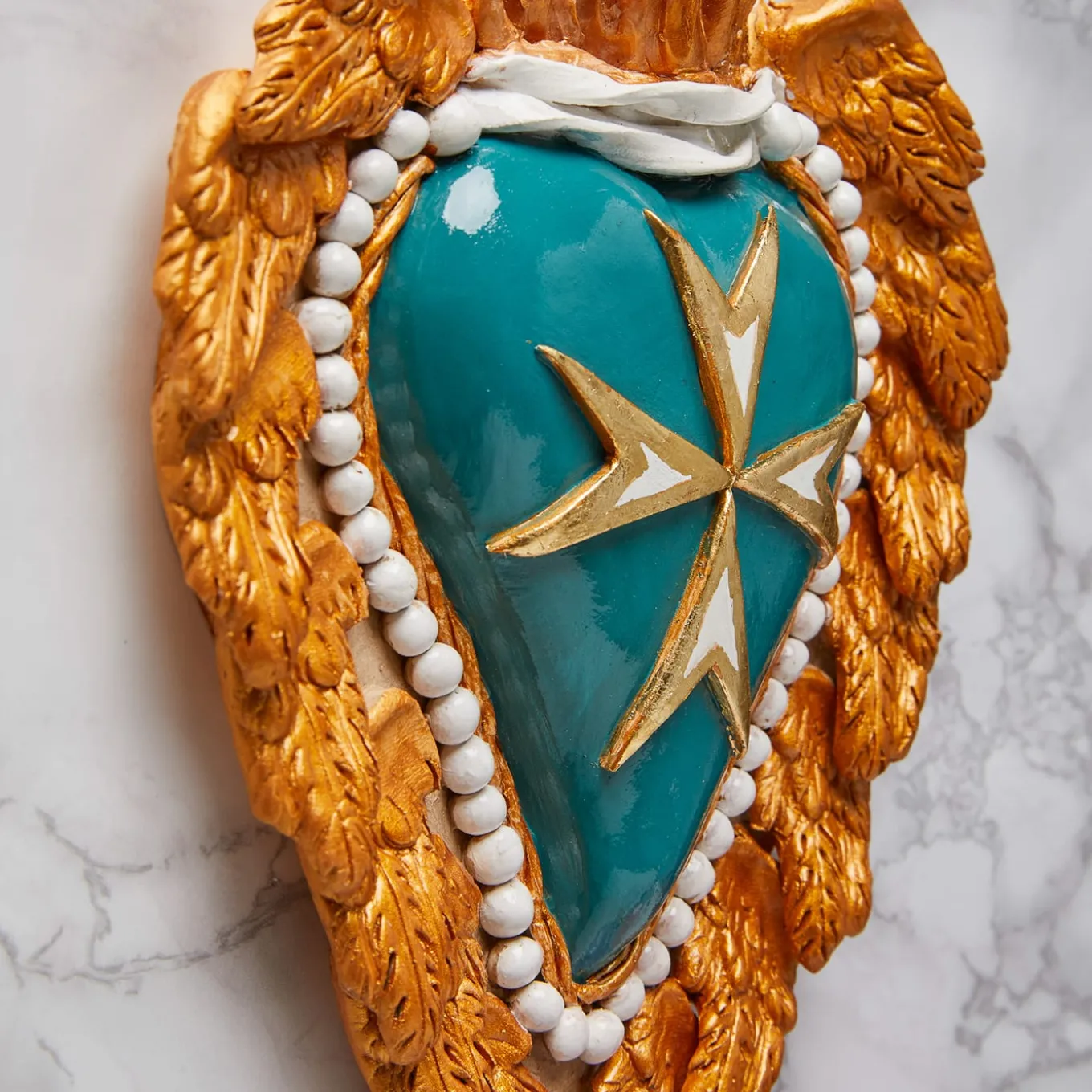 CUORE IN CERAMICA TURCHESE E ORO