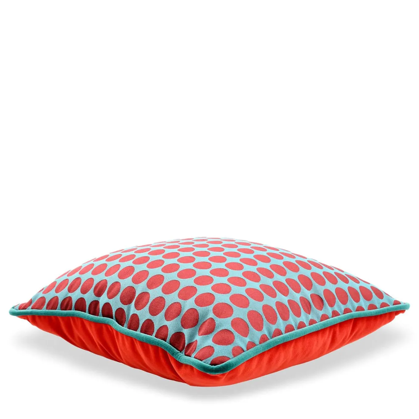 Cuscino Carrè azzurro e rosso in tessuto jacquard a pois