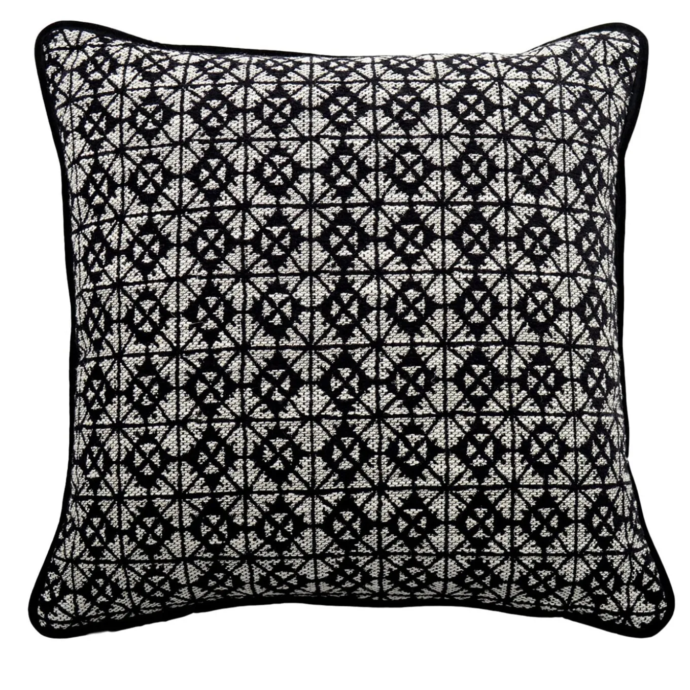 Cuscino Carrè bianco e nero in tessuto jacquard geometrico
