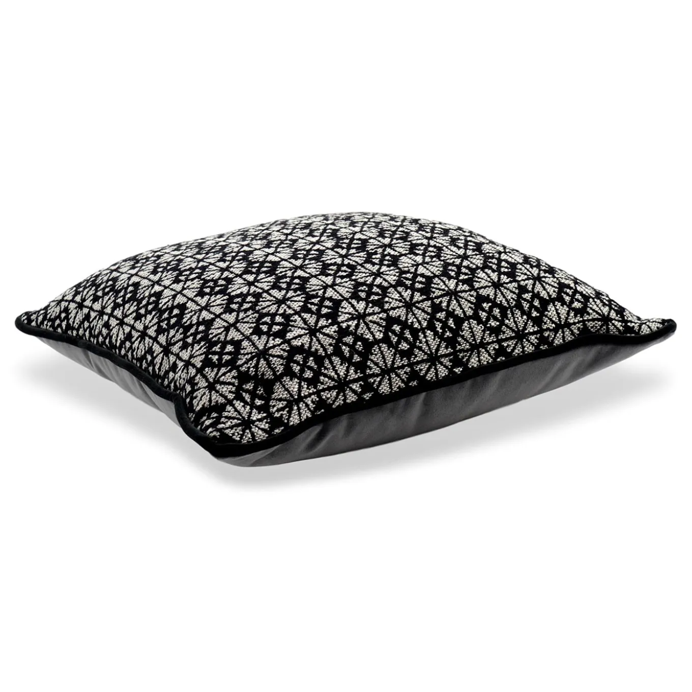 Cuscino Carrè bianco e nero in tessuto jacquard geometrico