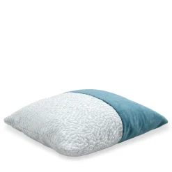 Cuscino Carrè Bis blu in Velluto di Lino e Tessuto Jacquard