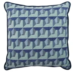 Cuscino Carrè blu in tessuto jacquard geometrico