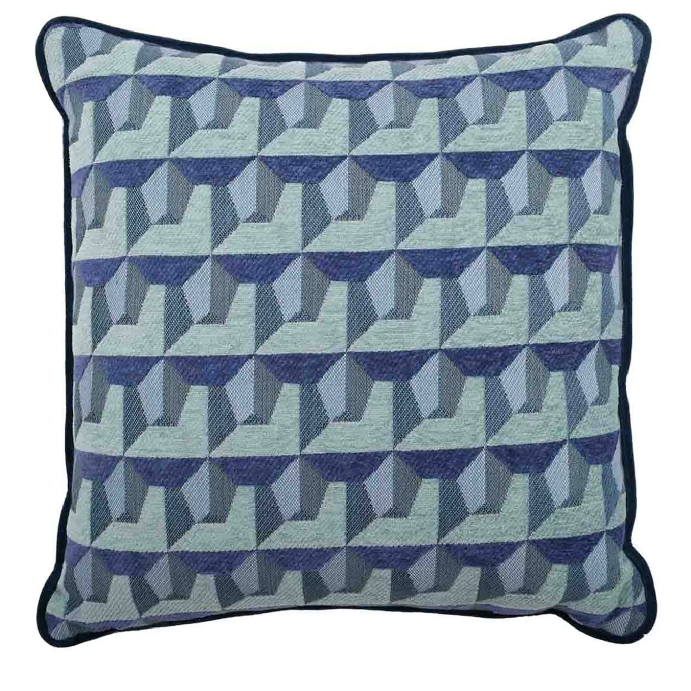 Cuscino Carrè blu in tessuto jacquard geometrico