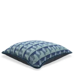 Cuscino Carrè blu in tessuto jacquard geometrico