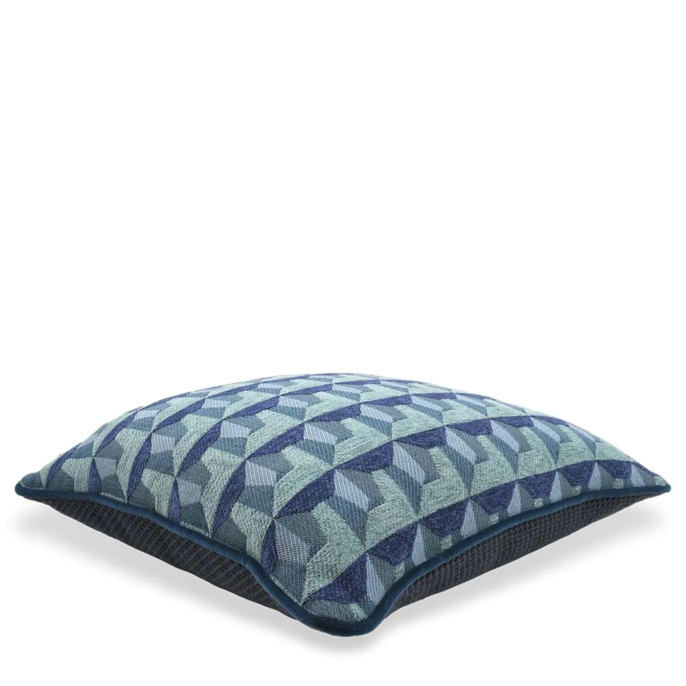 Cuscino Carrè blu in tessuto jacquard geometrico