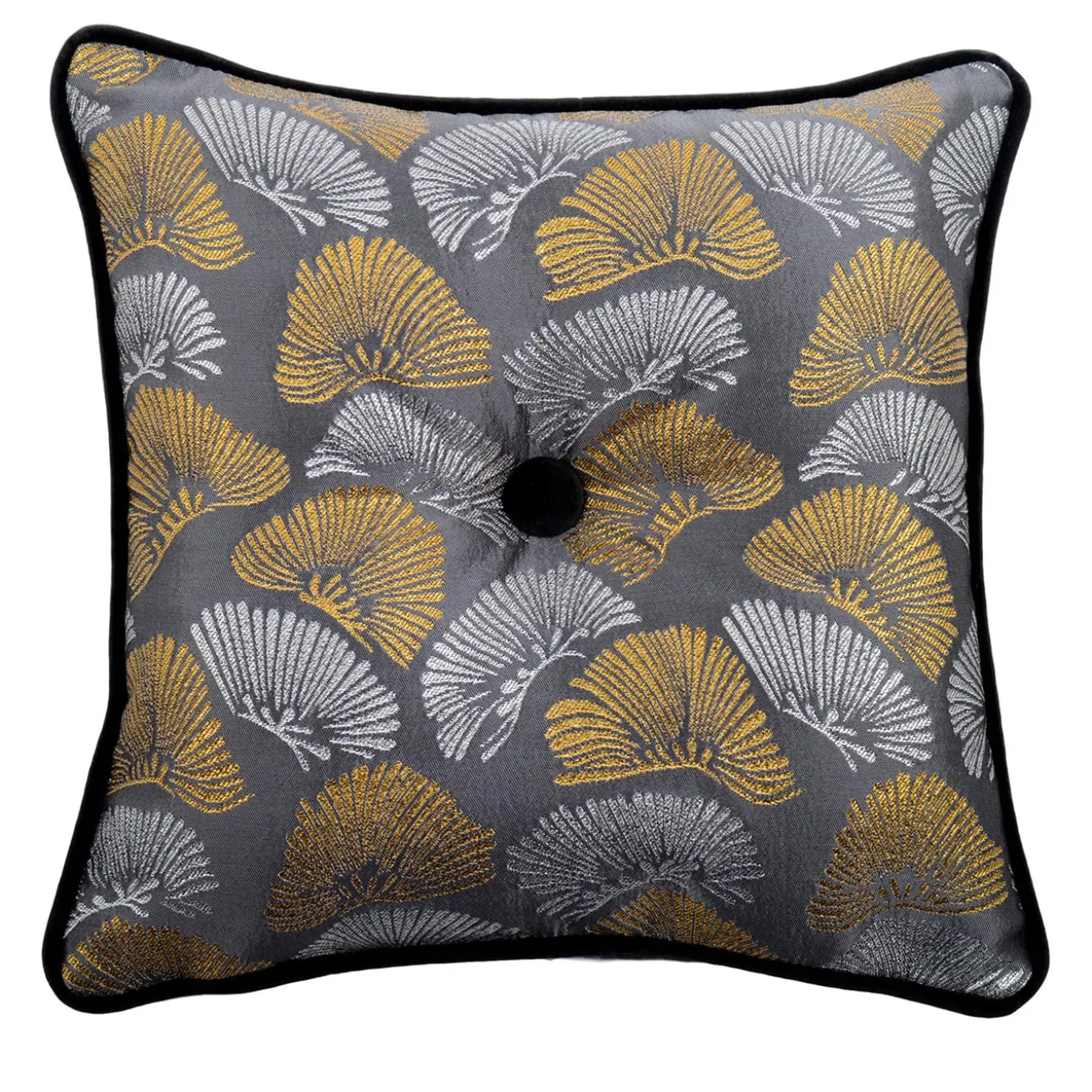 Cuscino Carrè dorato e argentato in tessuto jacquard Bloom