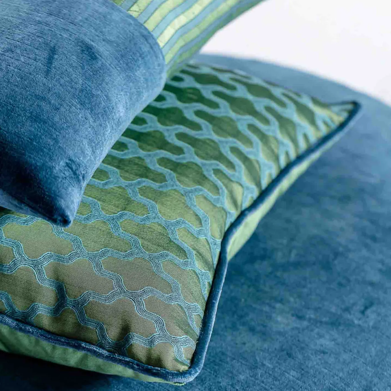 Cuscino Carrè in tessuto jacquard e velluto di lino