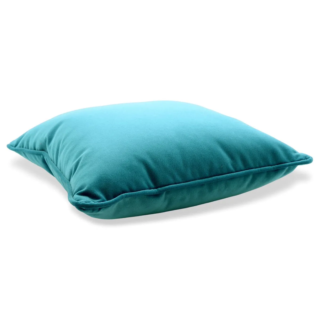 Cuscino Carrè in velluto di cotone blu-verde
