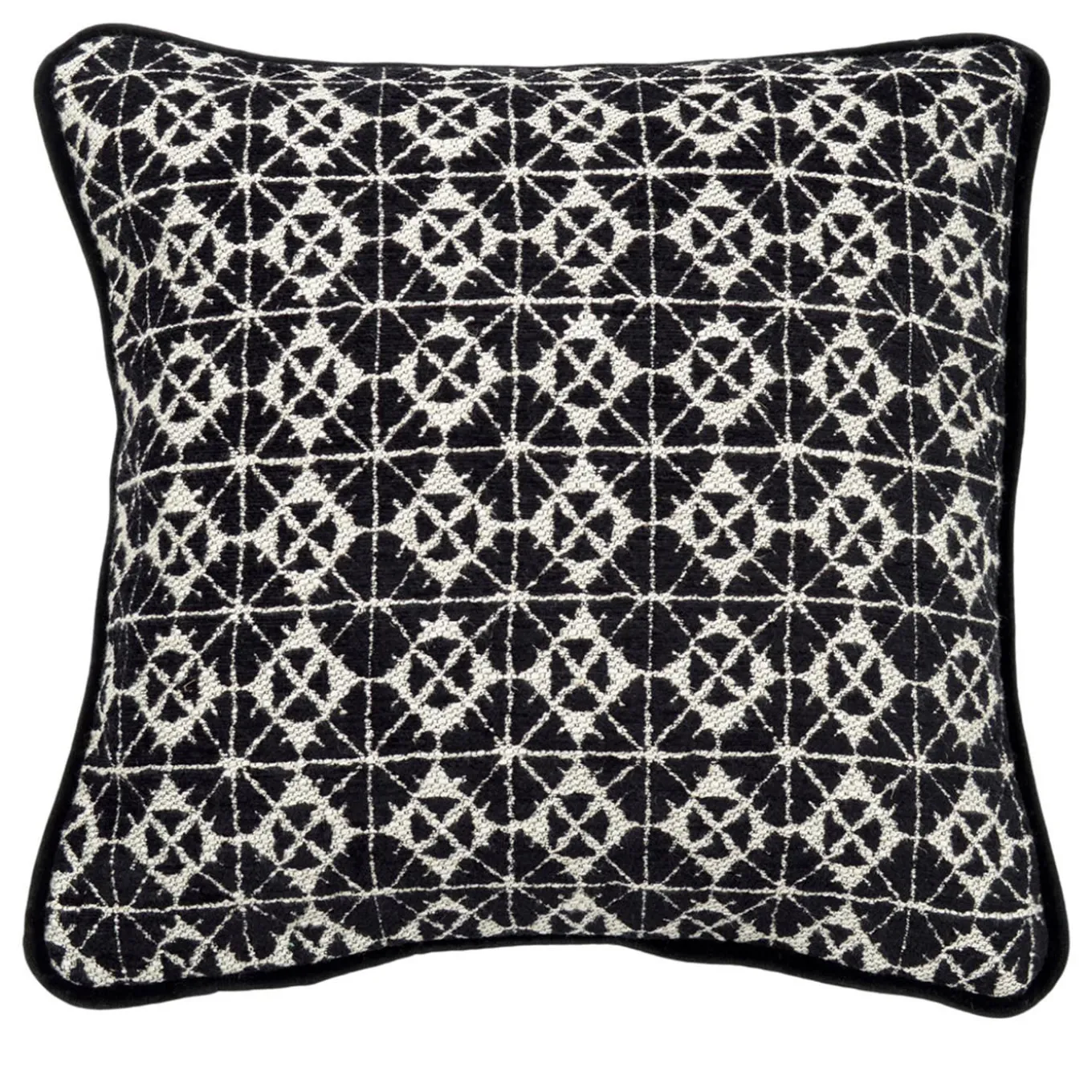 Cuscino Carrè quadrato bianco e nero in tessuto jacquard geometrico
