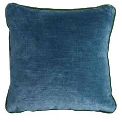 Cuscino Carrè quadrato blu in lino e velluto di seta