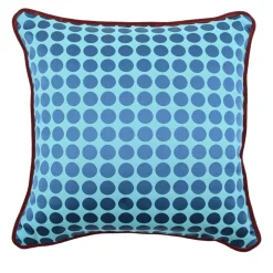 Cuscino Carrè turchese e blu in tessuto jacquard a pois