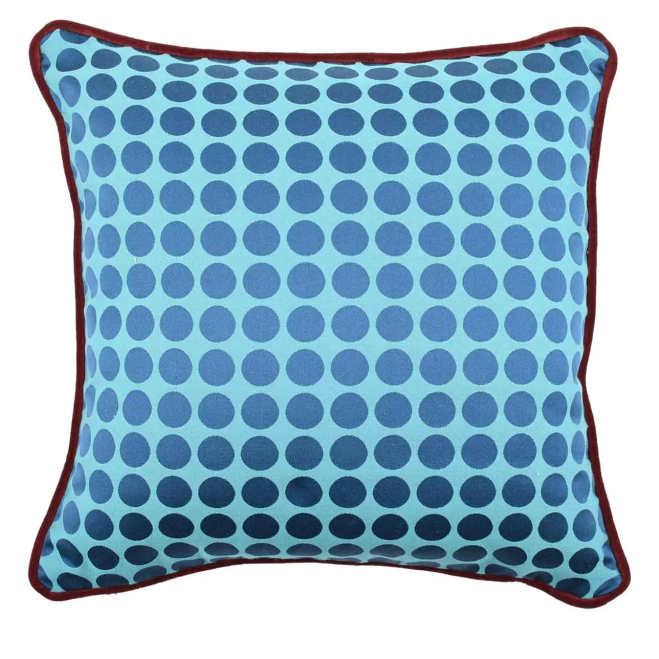 Cuscino Carrè turchese e blu in tessuto jacquard a pois