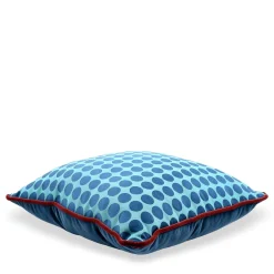 Cuscino Carrè turchese e blu in tessuto jacquard a pois