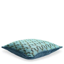 Cuscino Carrè turchese in tessuto jacquard e velluto di lino