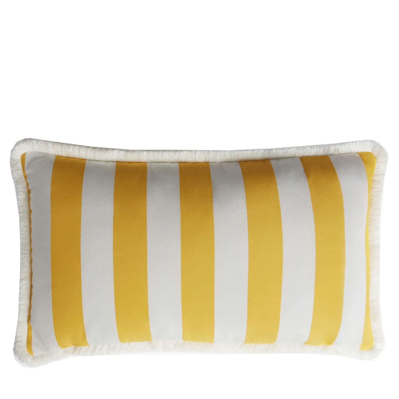 Cuscino da esterno Happy bianco e giallo con frange