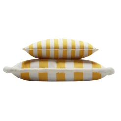 Cuscino da esterno Happy bianco e giallo con frange