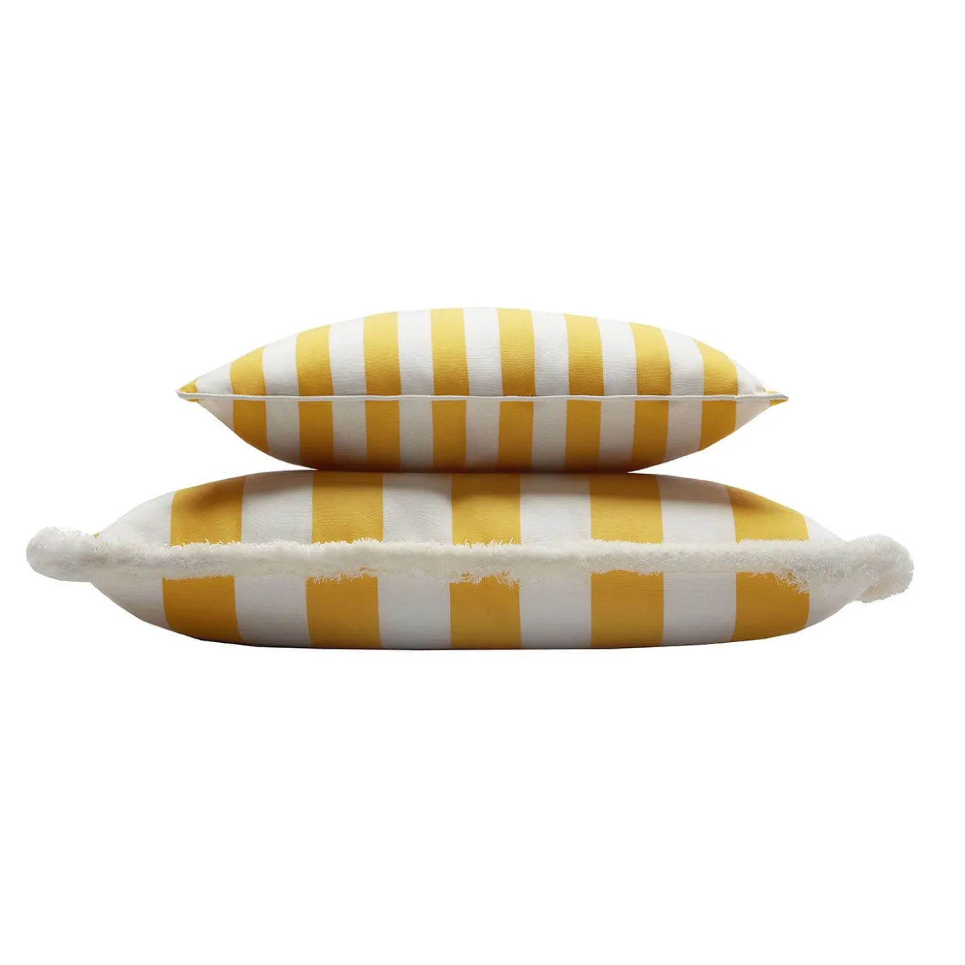 Cuscino da esterno Happy bianco e giallo con frange