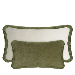 Cuscino Happy in velluto verde e bianco a forma di coppia rettangolare