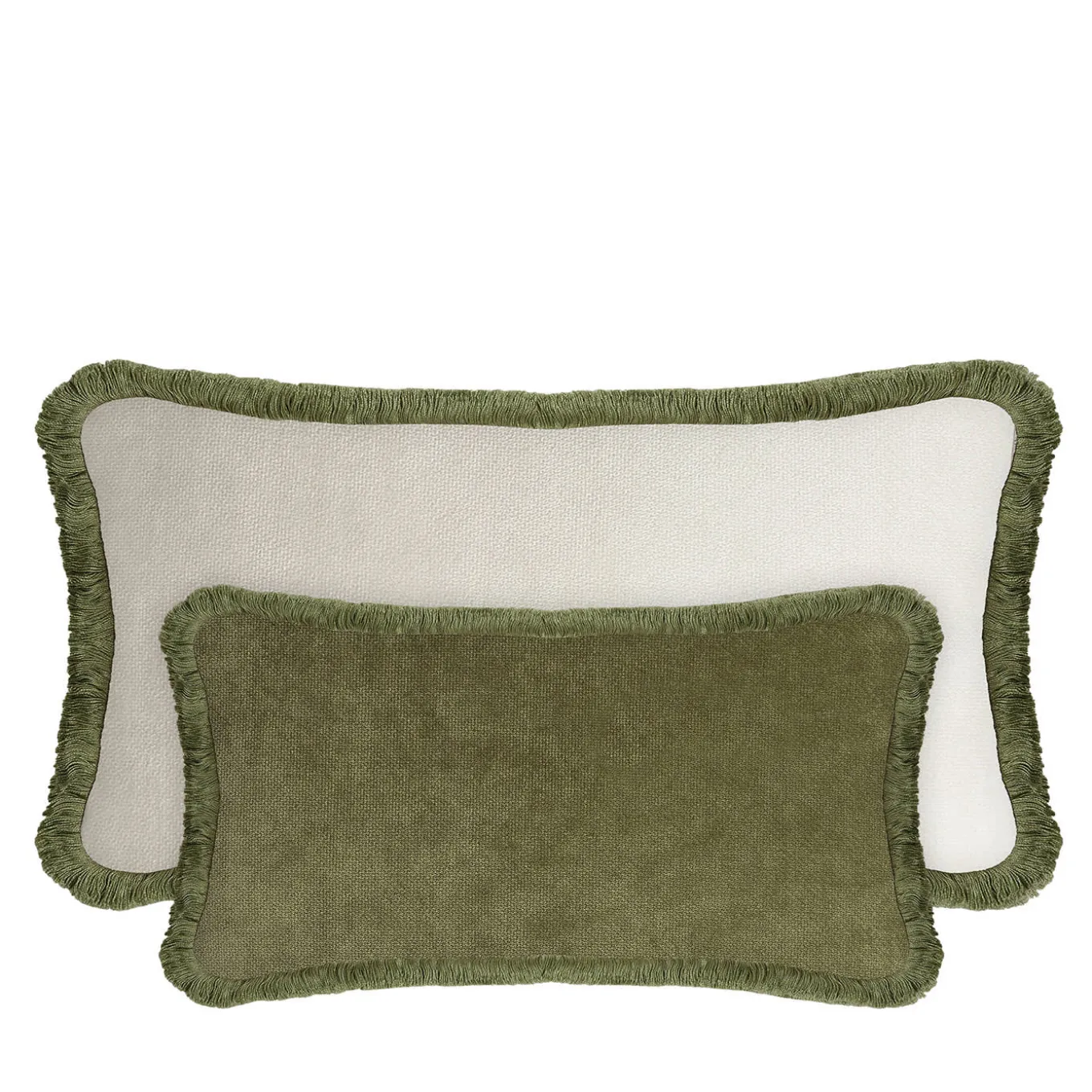 Cuscino Happy in velluto verde e bianco a forma di coppia rettangolare