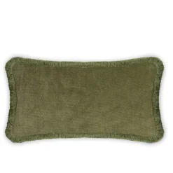 Cuscino Happy in velluto verde e bianco a forma di coppia rettangolare