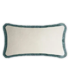 Cuscino Happy in velluto bianco e verde verde acqua per coppie