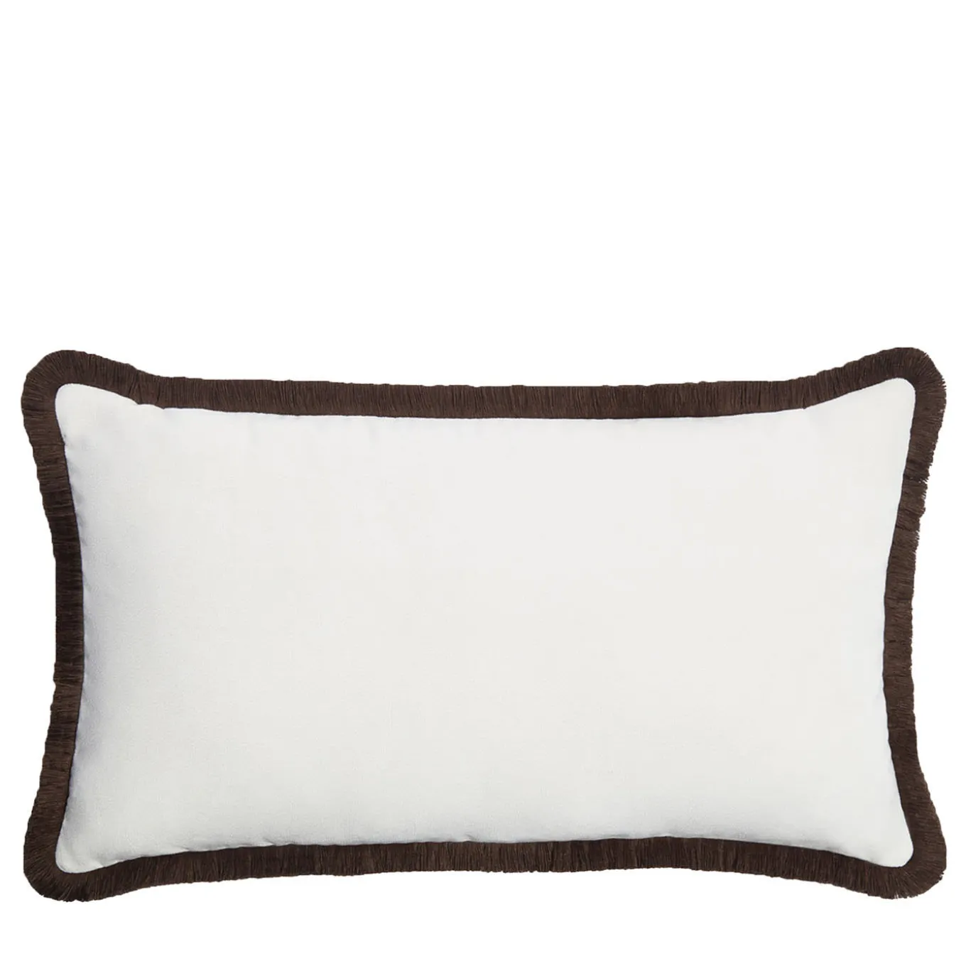 Cuscino Happy rettangolare in velluto bianco con frange marroni