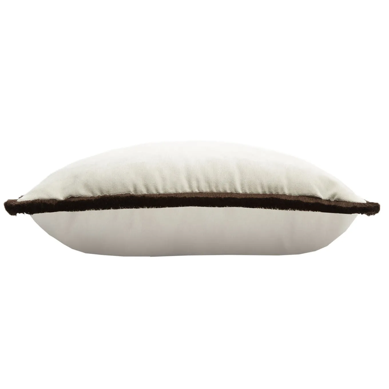 Cuscino Happy rettangolare in velluto bianco con frange marroni