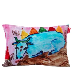 Cuscino imbottito in velluto di seta blu e viola