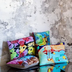 Cuscino imbottito in velluto di seta blu e viola