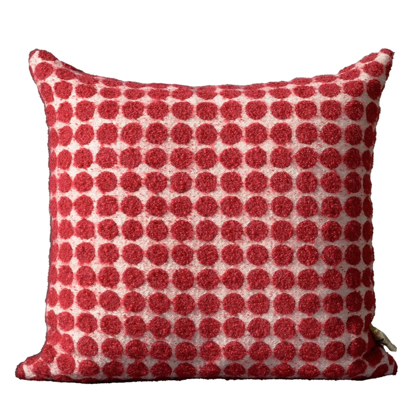Cuscino in lana bouclé bianco e rosso a pois quadrati Polystic