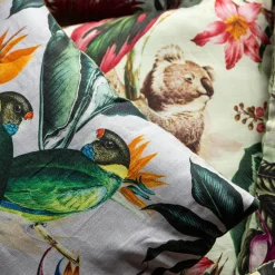 Cuscino in lino Animalia con pappagalli e strelitzie