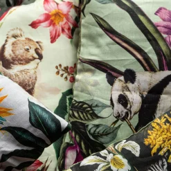 Cuscino in lino Animalia con panda e fiori viola