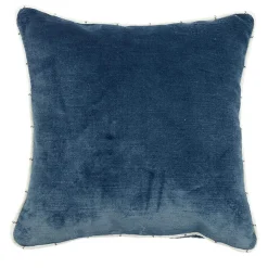 Cuscino in velluto Carré di lino blu e tessuto jacquard