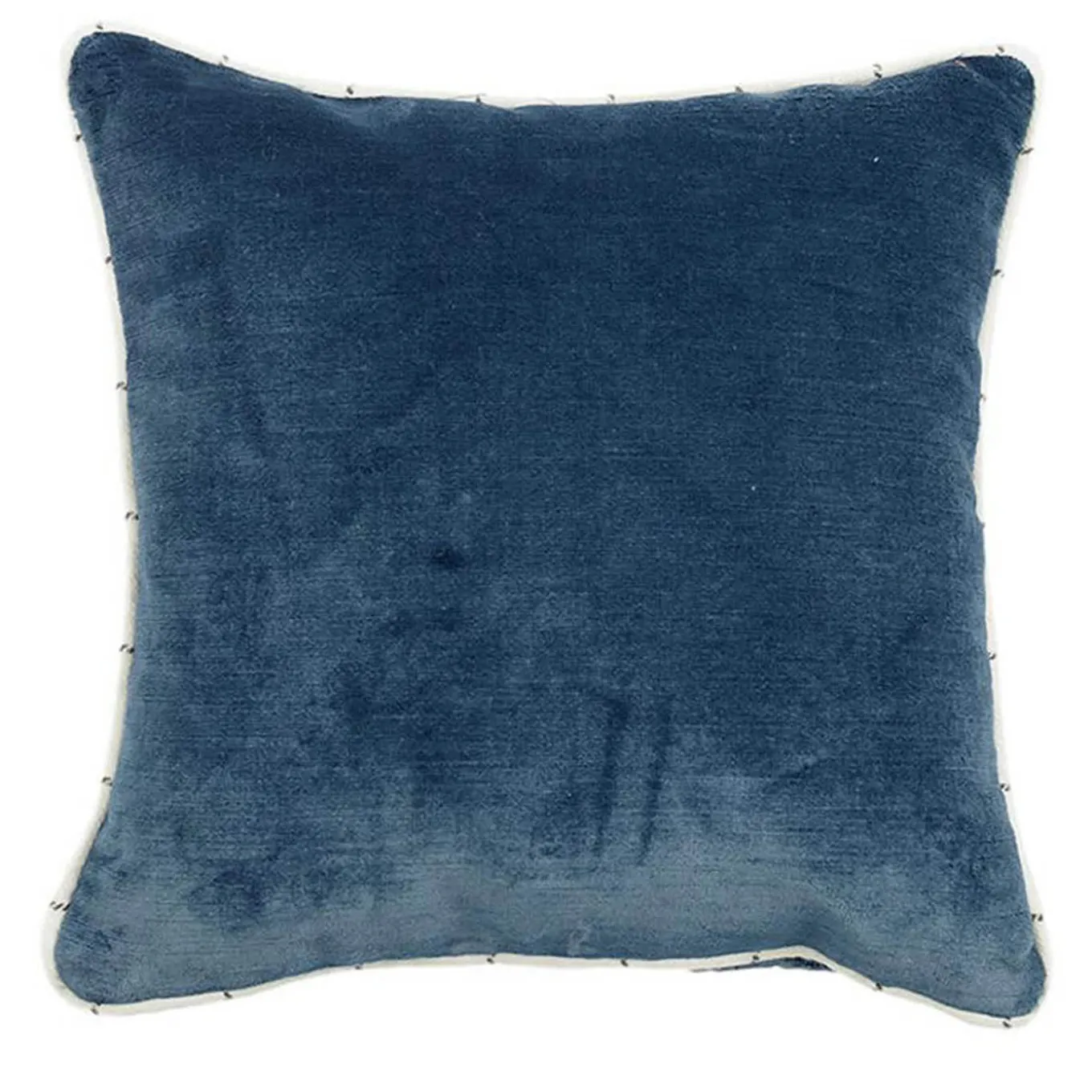 Cuscino in velluto Carré di lino blu e tessuto jacquard