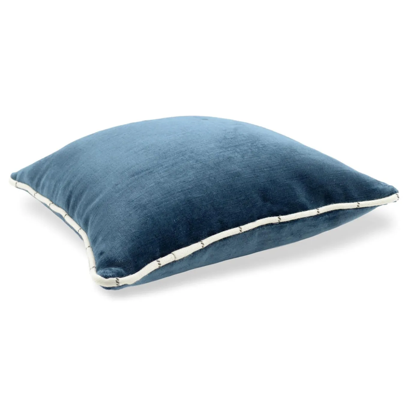 Cuscino in velluto Carré di lino blu e tessuto jacquard