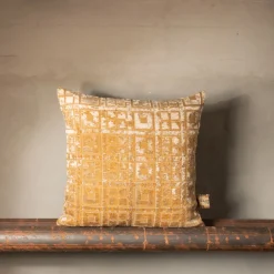 Cuscino quadrato Celidonia in velluto jacquard dorato
