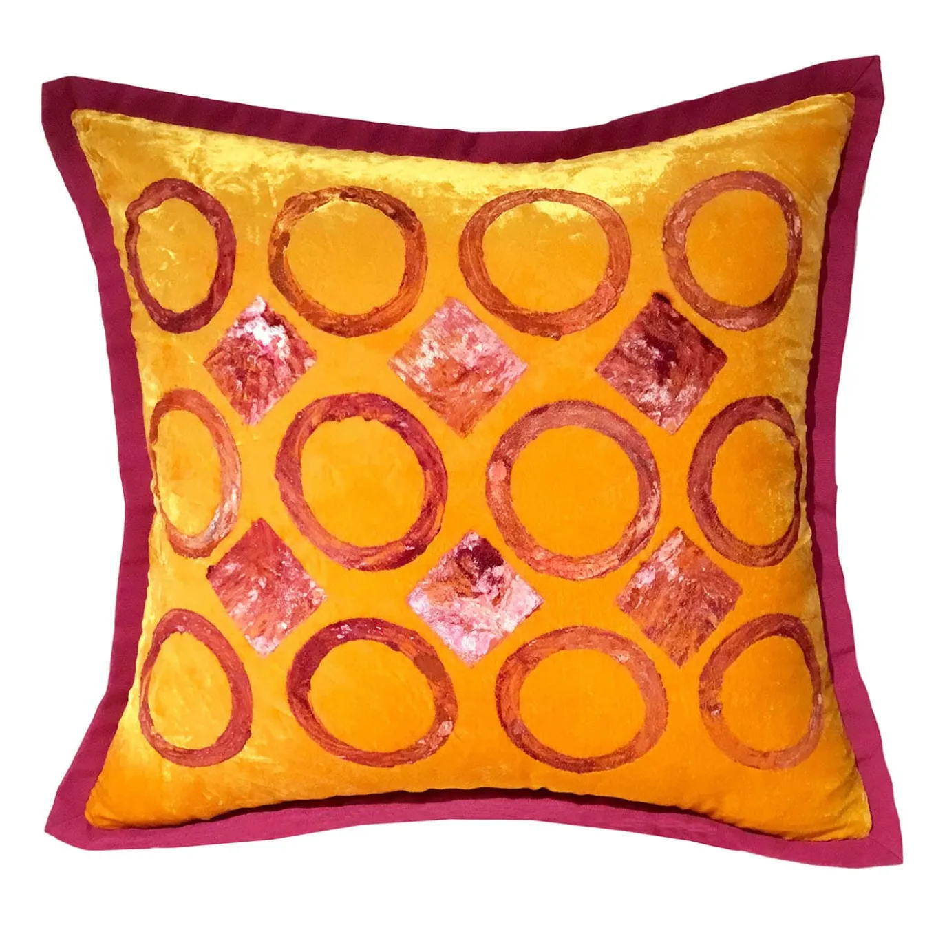 Cuscino Quadrato In Velluto Rosa Con Cerchi