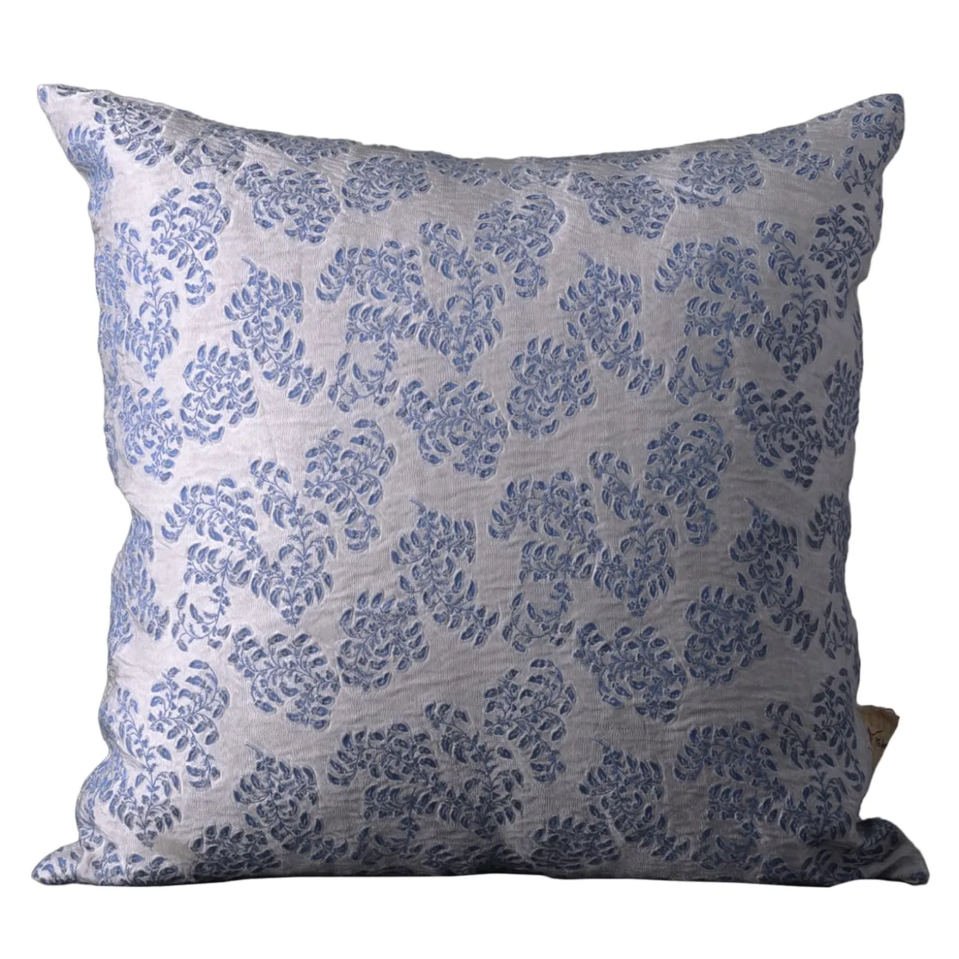 Cuscino quadrato Murcia in jacquard floreale argentato e blu