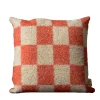 Cuscino quadrato Ronce a scacchi arancione e beige in mohair