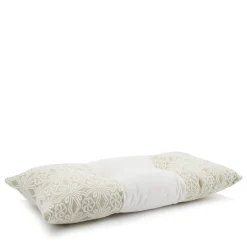 Cuscino rettangolare a bande in Velluto di Cotone e tessuto Jacquard avorio