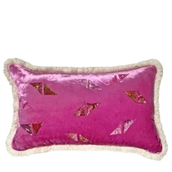 Cuscino Rettangolare In Velluto Rosa Con Triangoli