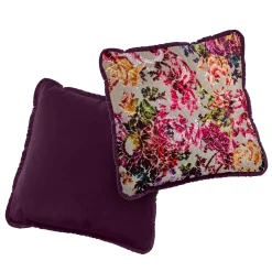 Cuscino reversibile in fantasia floreale e velluto bordeaux