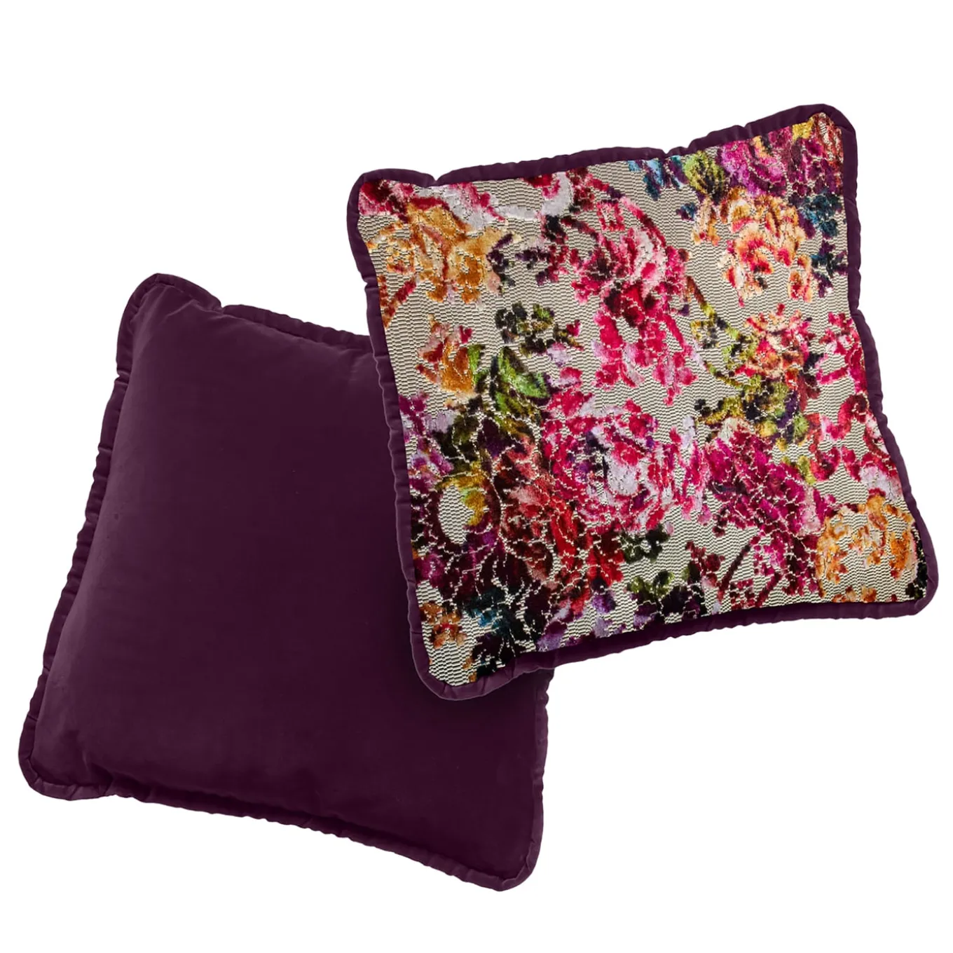 Cuscino reversibile in fantasia floreale e velluto bordeaux