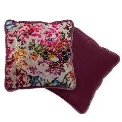 Cuscino reversibile in velluto fantasia floreale e ciliegio scuro